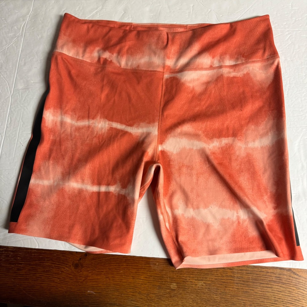 Nike One Luxe Women Orange Tie Dye Dri-FIT 7 Inch Biker Shorts XL Mid Rise